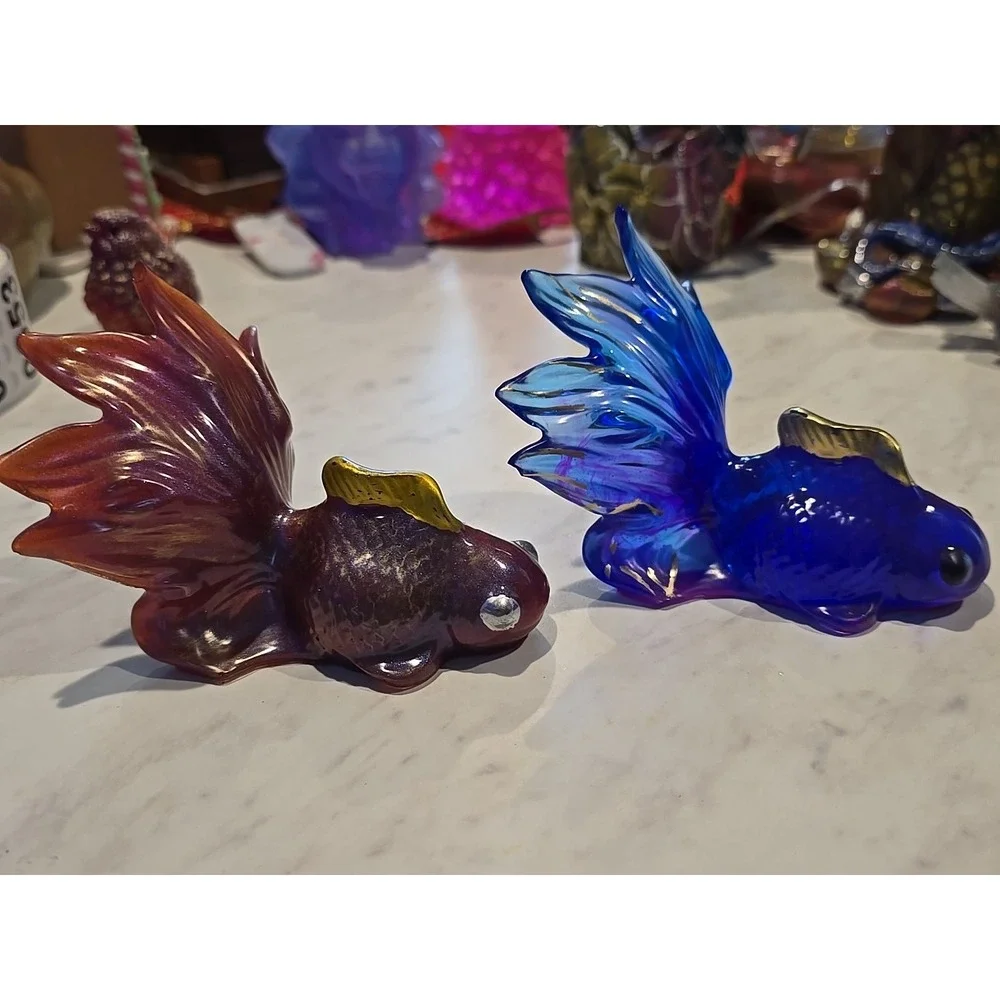 Handmade Resin Goldfish Red Purple Blue Decoration Gift 648